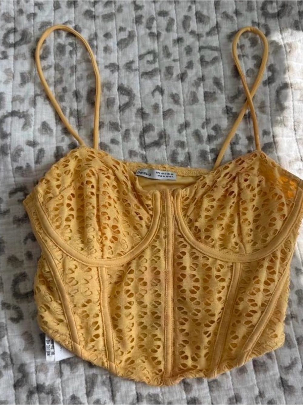 Eyelet Bustier Corset Crop Top in Mustard Yellow